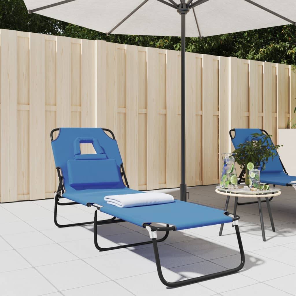 Maison Chic - Bain de soleil pliante - Transat - Chaise longue bleu tissu oxford acier enduit de poudre - MEUBLE PRO - Image 2