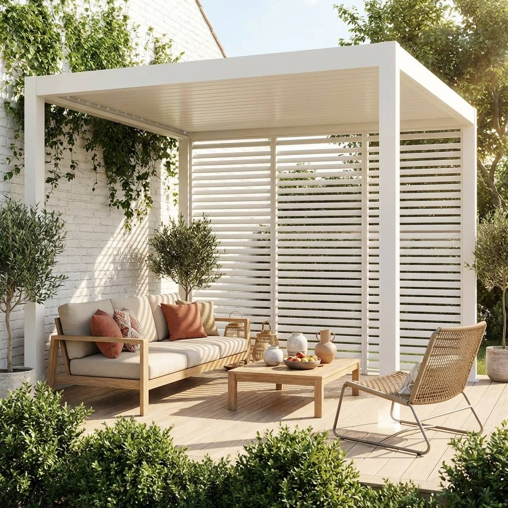 Lot de 3 persiennes blanc 100cm pour pergola bioclimatique aluminium 3x3m V2 4x3m 6x3m Triomphe | sweeek - Image 1
