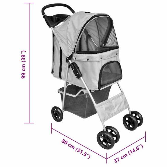 Poussette pour animaux acier et polyester gris 80 x 37 x 99 cm - PANGIVO - Image 5