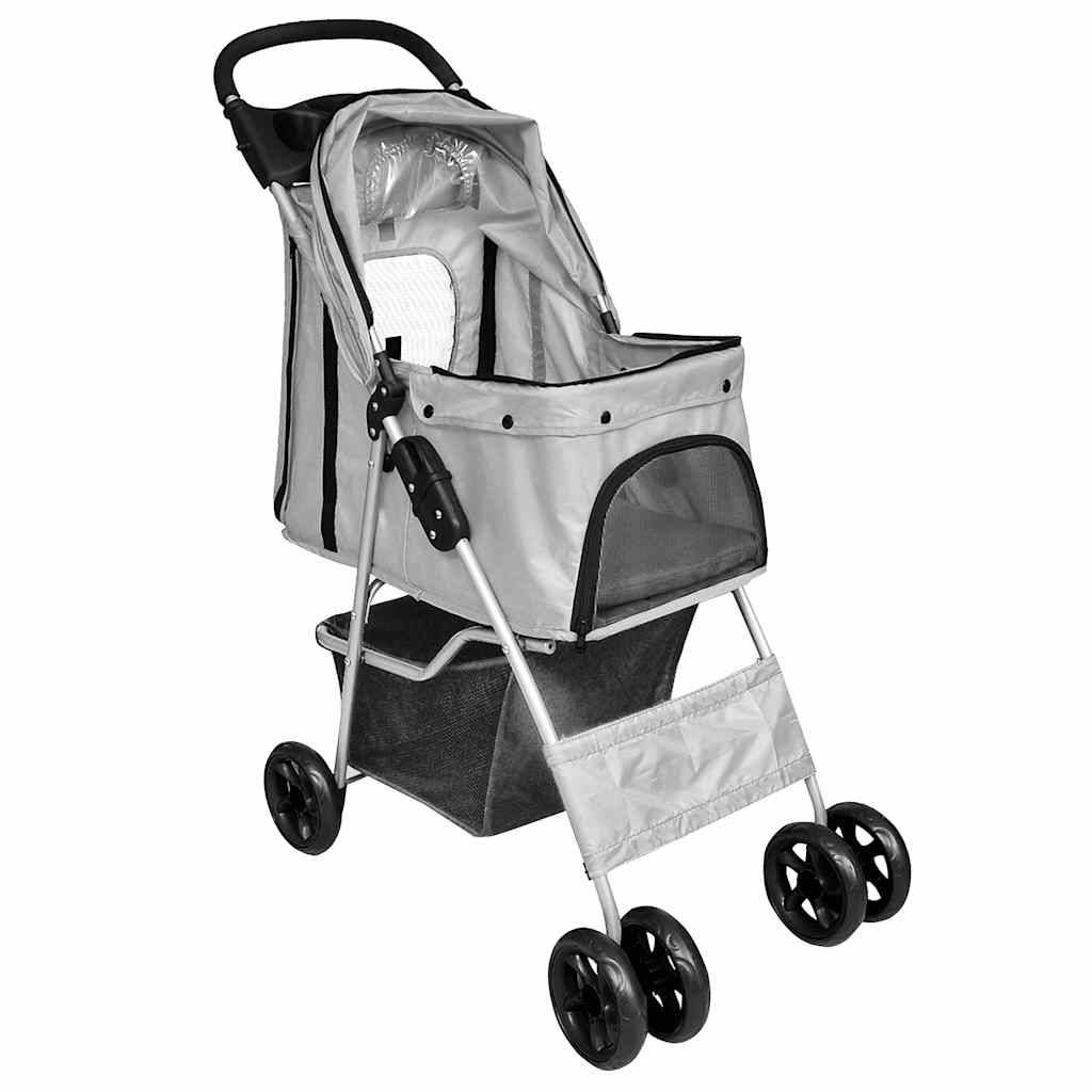 Poussette pour animaux acier et polyester gris 80 x 37 x 99 cm - PANGIVO - Image 3