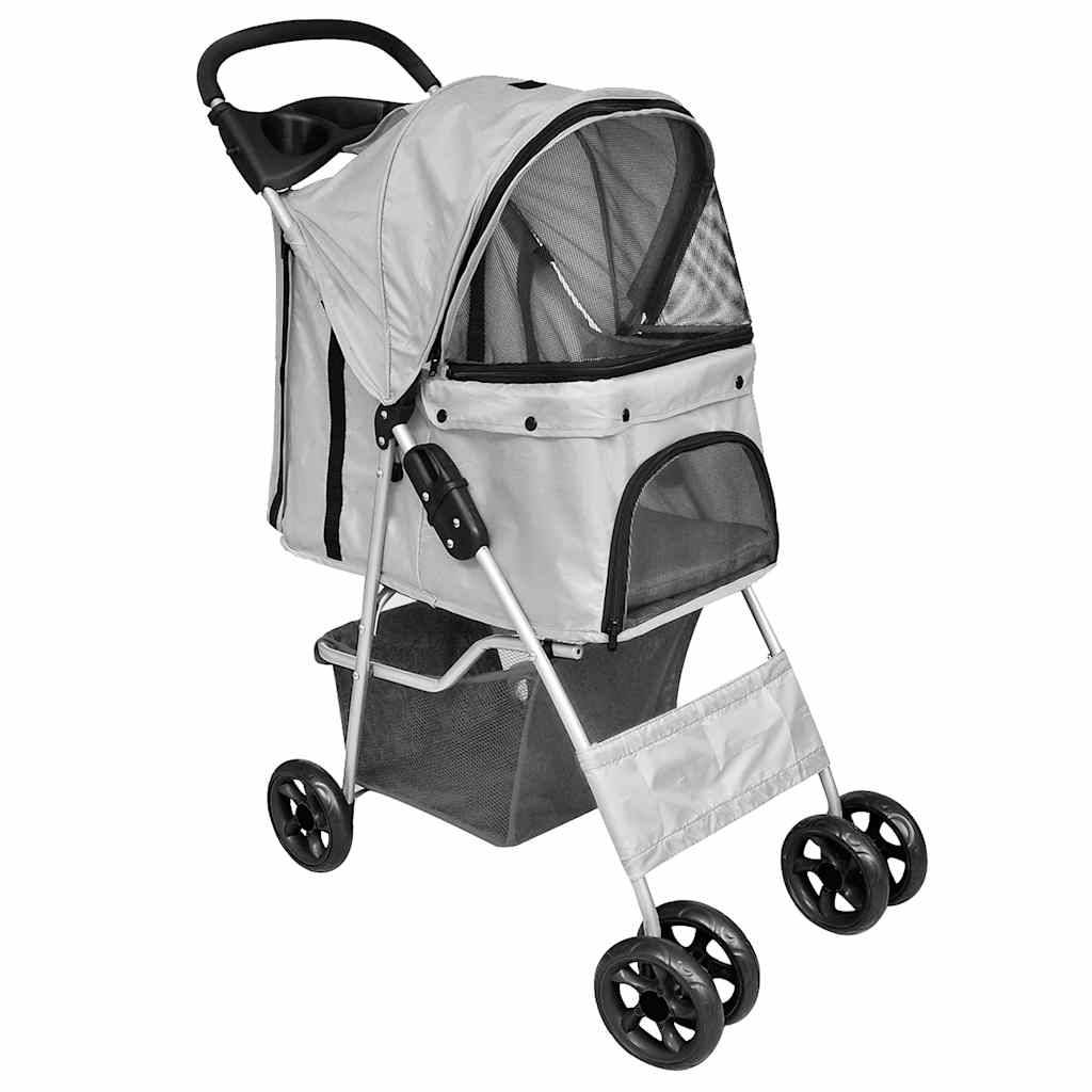 Poussette pour animaux acier et polyester gris 80 x 37 x 99 cm - PANGIVO - Image 1