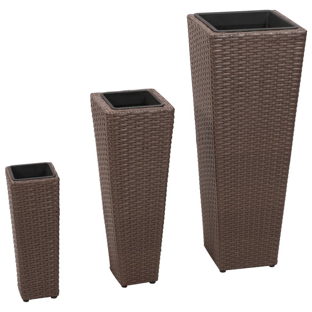 Jardinière lit surélevé plantes fleurs jardin 3 pcs résine tressée marron - Image 1