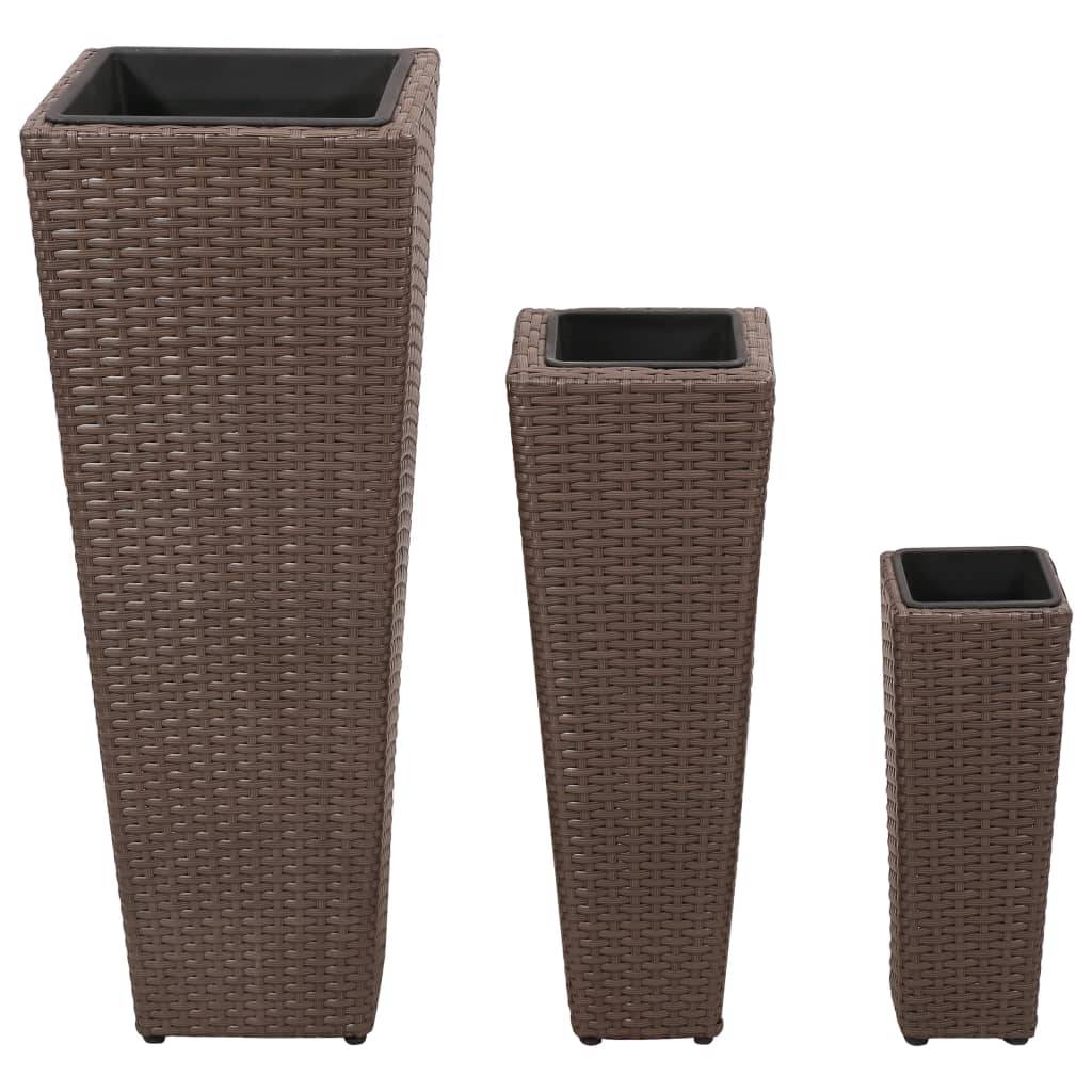 Jardinière lit surélevé plantes fleurs jardin 3 pcs résine tressée marron - Image 2