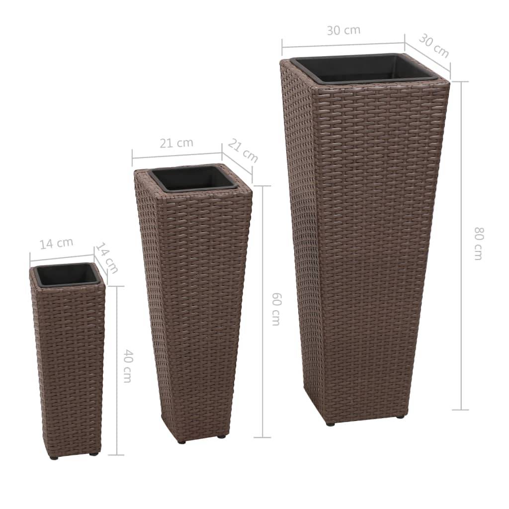 Jardinière lit surélevé plantes fleurs jardin 3 pcs résine tressée marron - Image 7