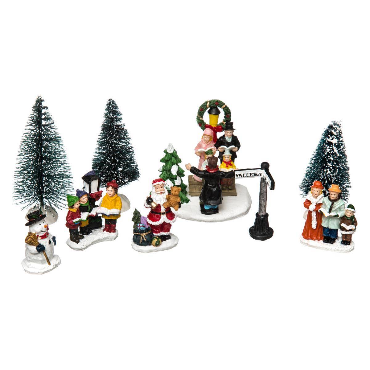 Fééric Lights & Christmas - Lot de 9 santons pour village personnages et sapins - Feeric Lights & Christmas