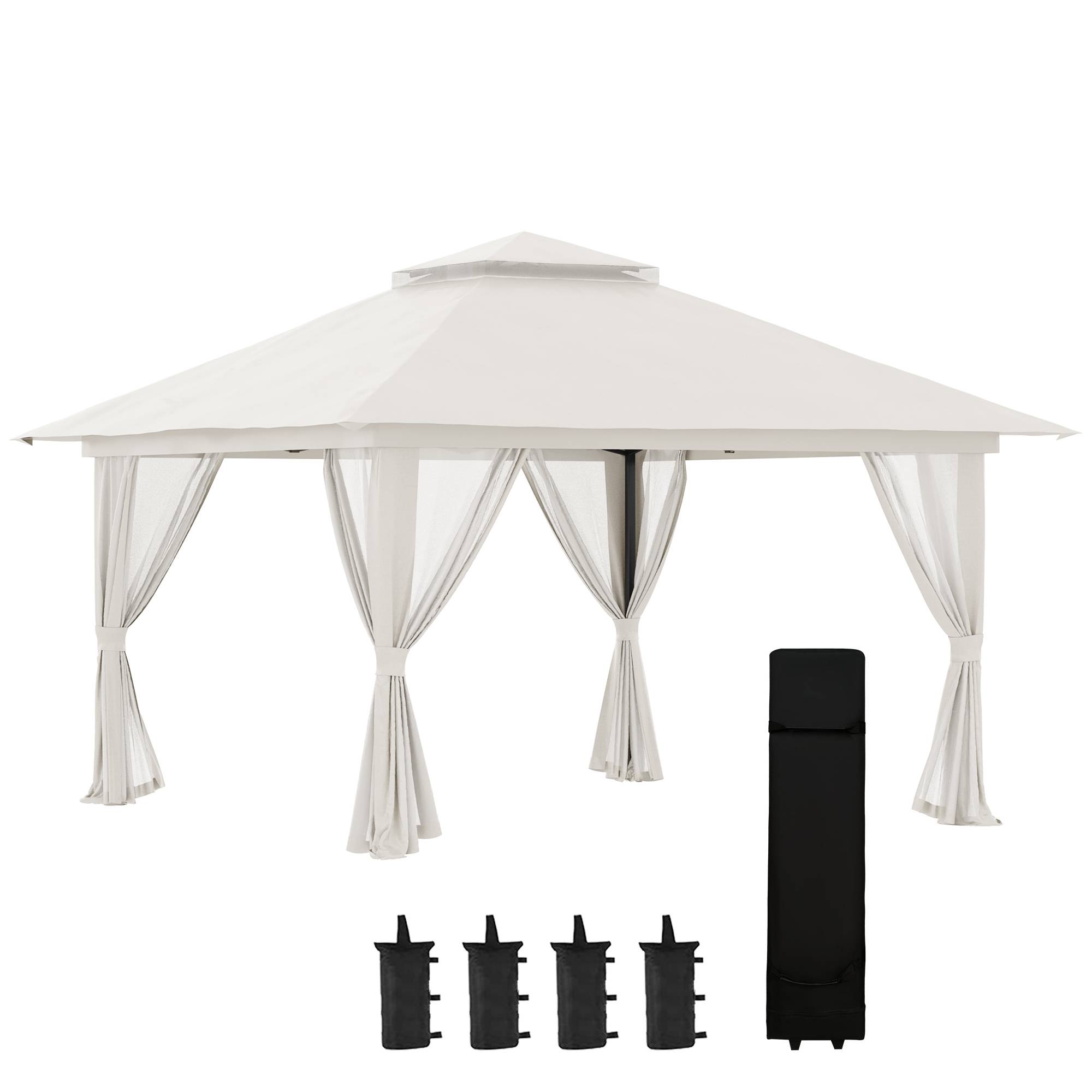 Maison Chic - Tonnelle barnum de jardin pop-up pliant double toit anti UV 50+ avec moustiquaires 3,9x3,9m Blanc fr471