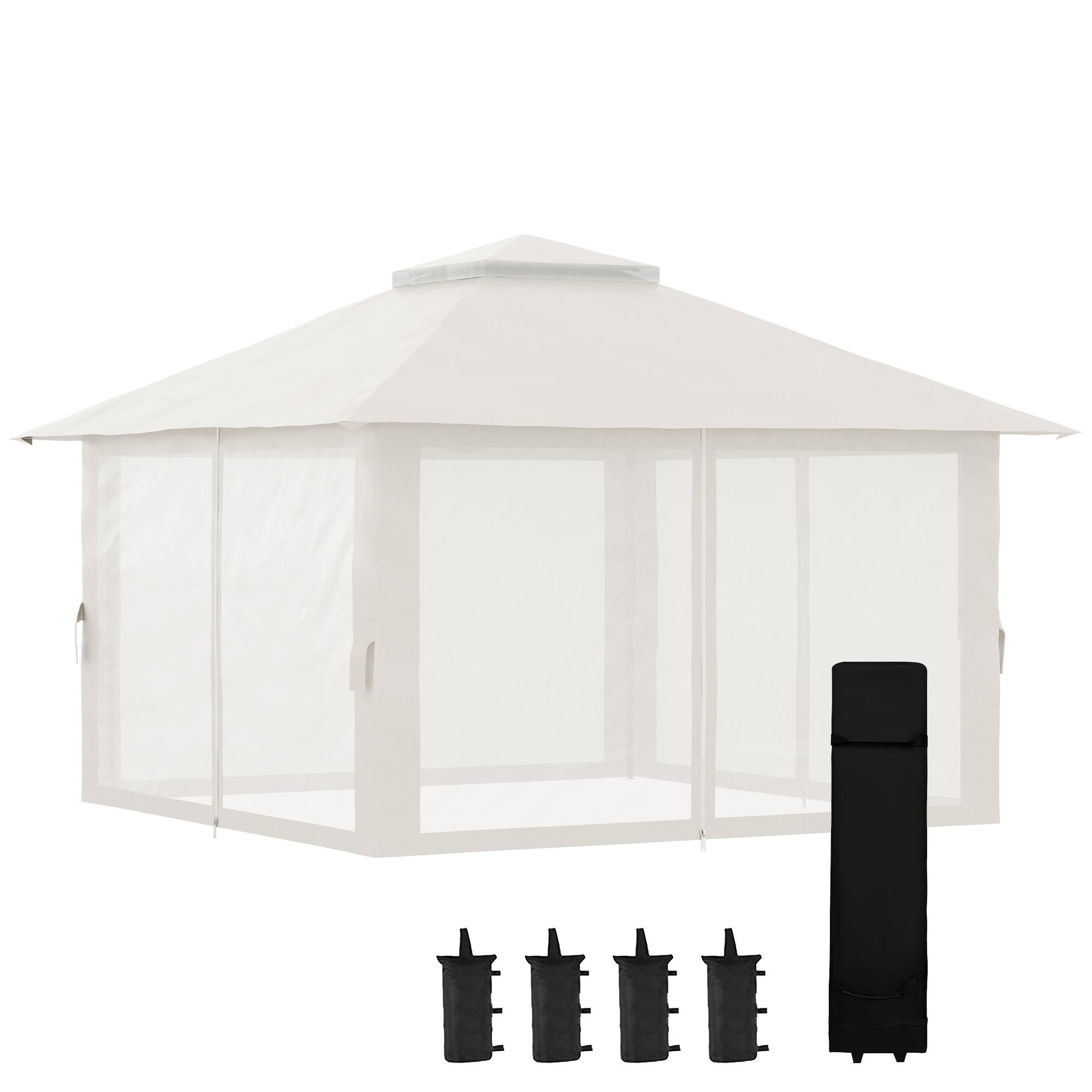 Maison Chic - Tonnelle barnum de jardin pop-up pliant double toit anti UV 50+ avec moustiquaires 3,9x3,9m Blanc fr471 - Image 2