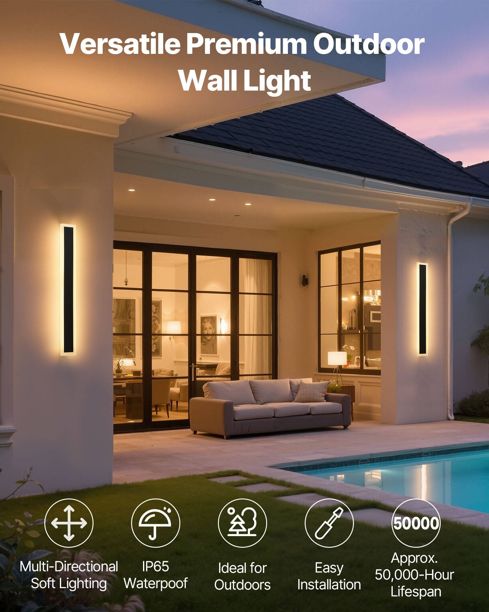 VEVOR Applique Murale Extérieur Éclairage LED 11 W Lot de 2 60 cm 2700 K-6000 K - Image 2