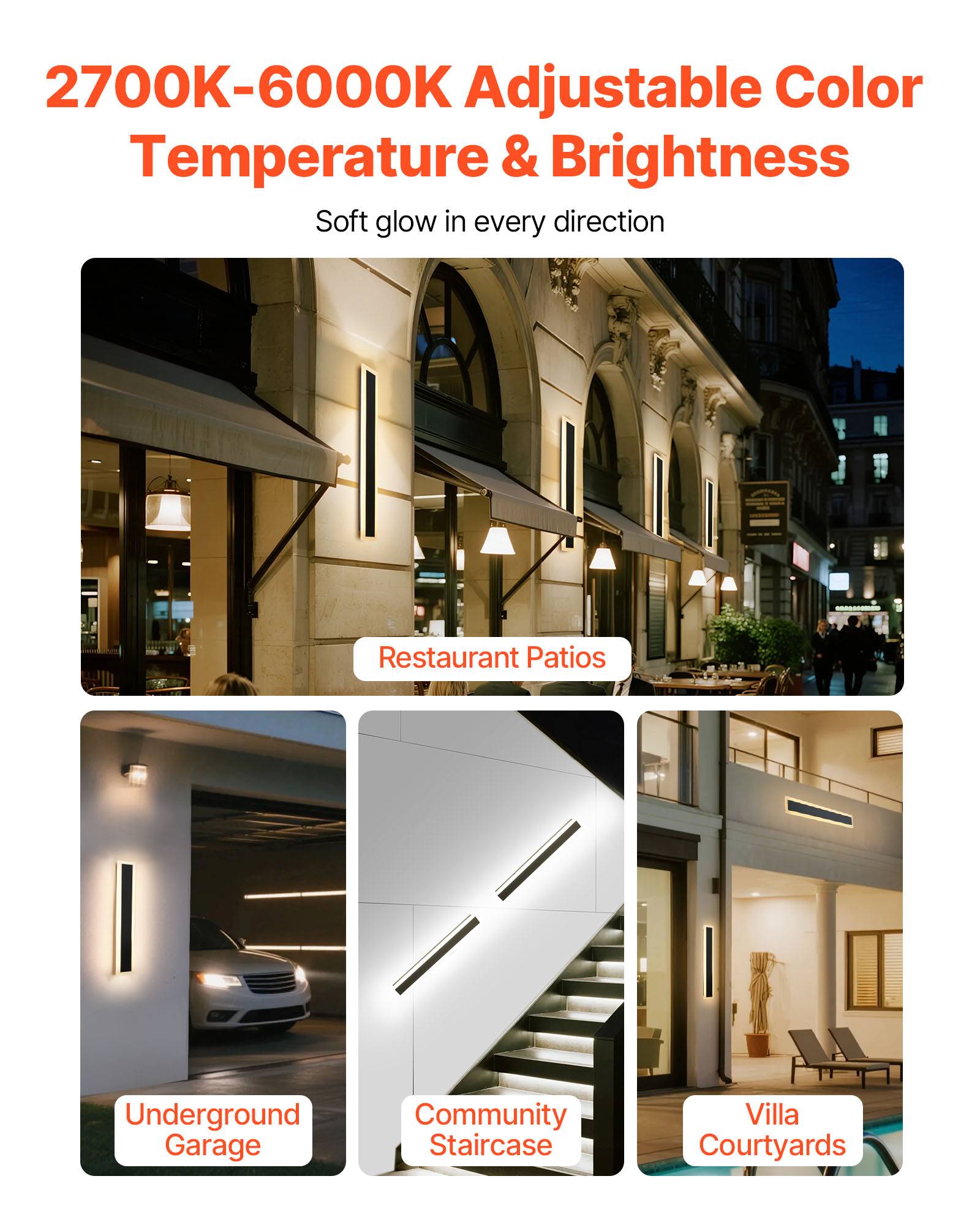 VEVOR Applique Murale Extérieur Éclairage LED 11 W Lot de 2 60 cm 2700 K-6000 K - Image 3