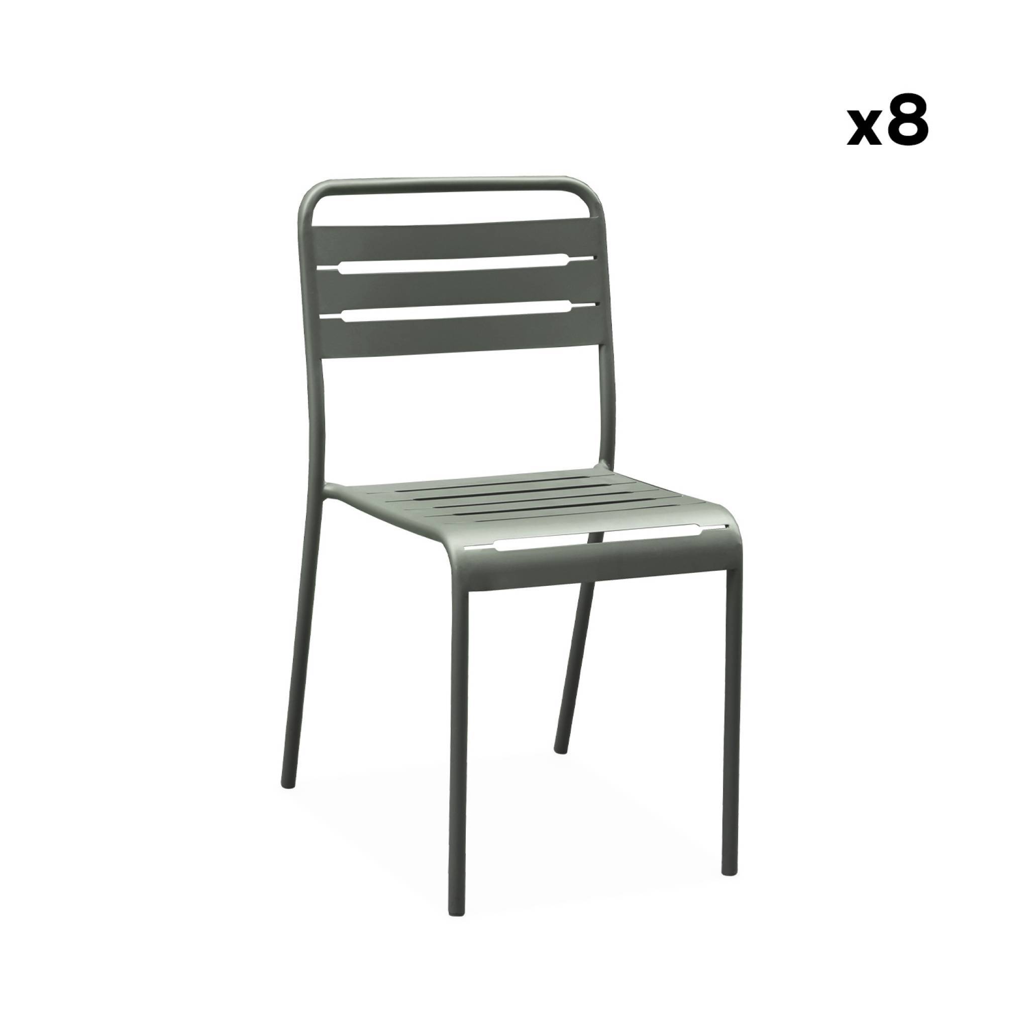 sweeek - Table de jardin métal + 8 assises kaki traitement antirouille. lattes et bords arrondis  | sweeek - Image 7