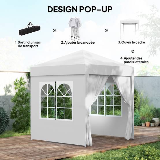 Tonnelle pliante acier blanc 200 x 200 x 240 cm - PANGIVO - Image 6