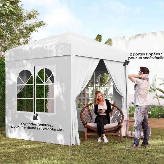 Tonnelle pliante acier blanc 200 x 200 x 240 cm - PANGIVO - Image 9
