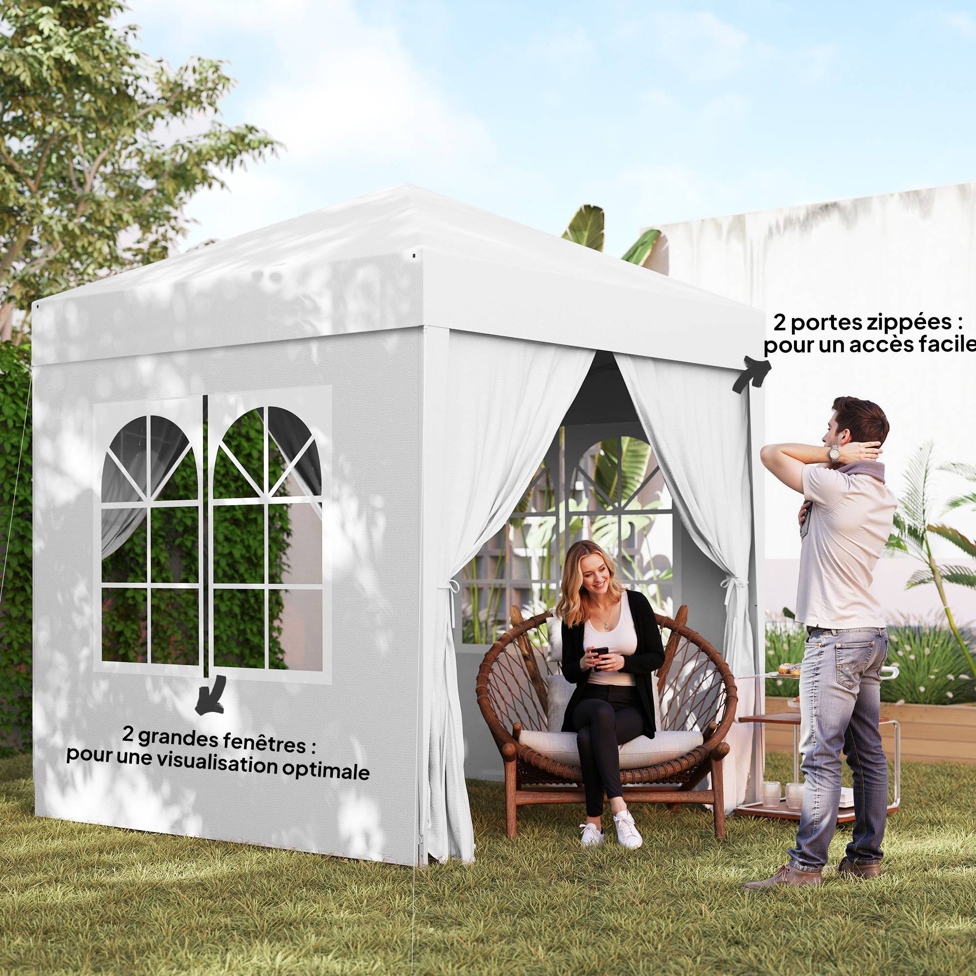 Tonnelle pliante acier blanc 200 x 200 x 240 cm - PANGIVO - Image 9