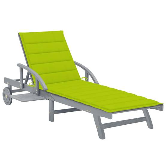 Bain de Soleil Piscine Acacia Massif Gris Roulettes Tablette Coussin Vert Vif – ComfortXL Outdoor Living - Image 1