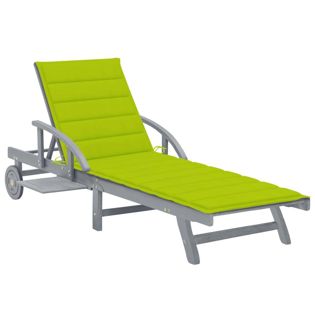Bain de Soleil Piscine Acacia Massif Gris Roulettes Tablette Coussin Vert Vif – ComfortXL Outdoor Living - Image 1