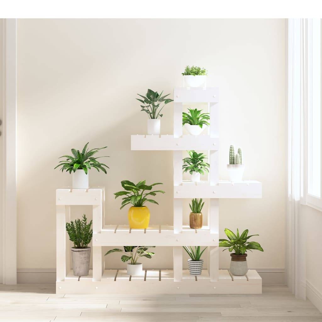 Support pour Plantes Blanc en Bois de Pin Étagère à 6 Niveaux pour Salon Balcon Blanc 97cm – ComfortXL Outdoor Living - Image 1