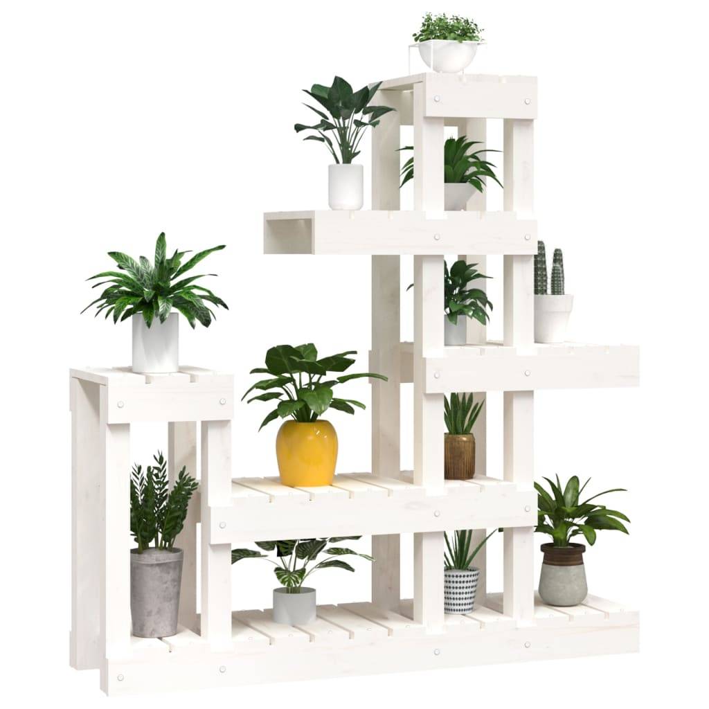 Support pour Plantes Blanc en Bois de Pin Étagère à 6 Niveaux pour Salon Balcon Blanc 97cm – ComfortXL Outdoor Living - Image 4