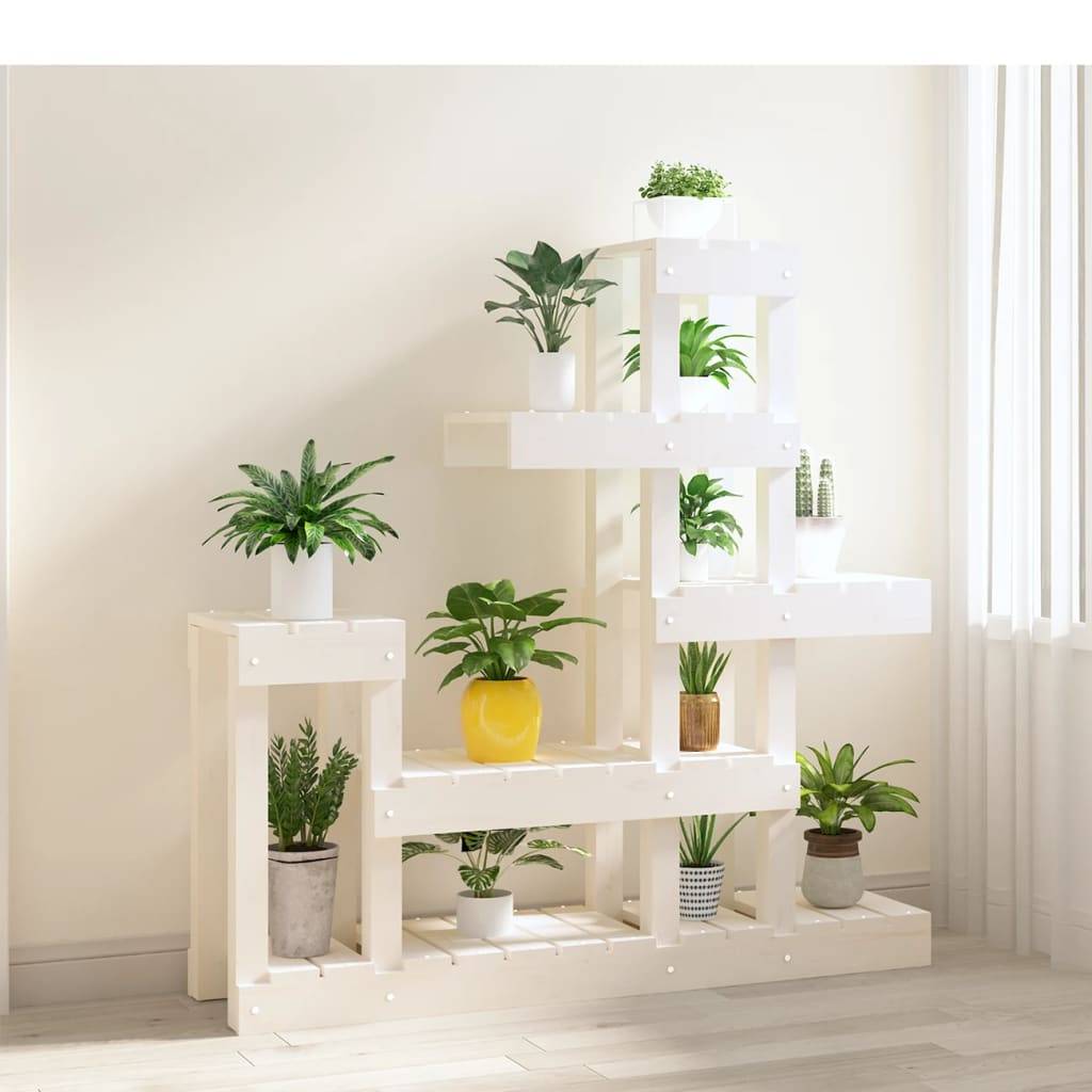 Support pour Plantes Blanc en Bois de Pin Étagère à 6 Niveaux pour Salon Balcon Blanc 97cm – ComfortXL Outdoor Living - Image 3