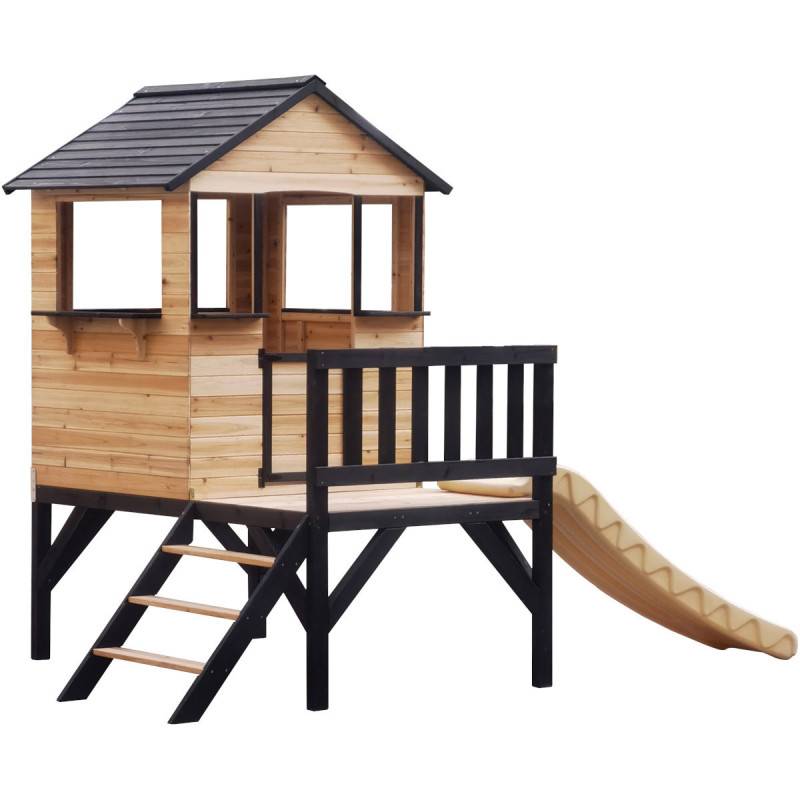 Maisonnette sur pilotis bois massif naturel avec toboggan blanc 118cm Abracadaprout - Image 3