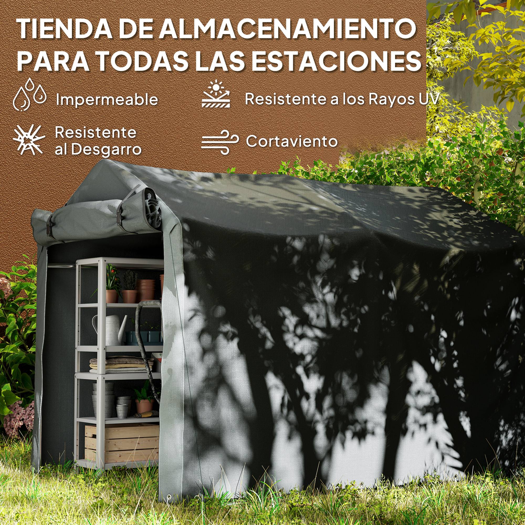 Abri de jardin extérieur pour outils et vélos, 2,2 x 1,57 x 1,65 m, avec porte zippée, imperméable, gris foncé - Image 6