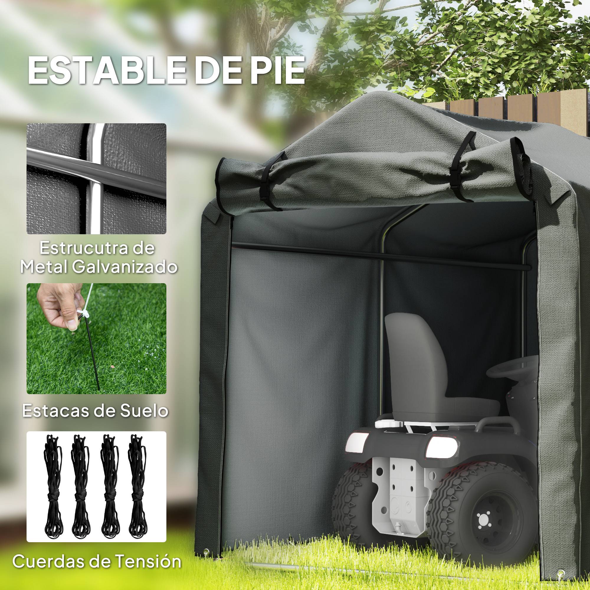 Abri de jardin extérieur pour outils et vélos, 2,2 x 1,57 x 1,65 m, avec porte zippée, imperméable, gris foncé - Image 7