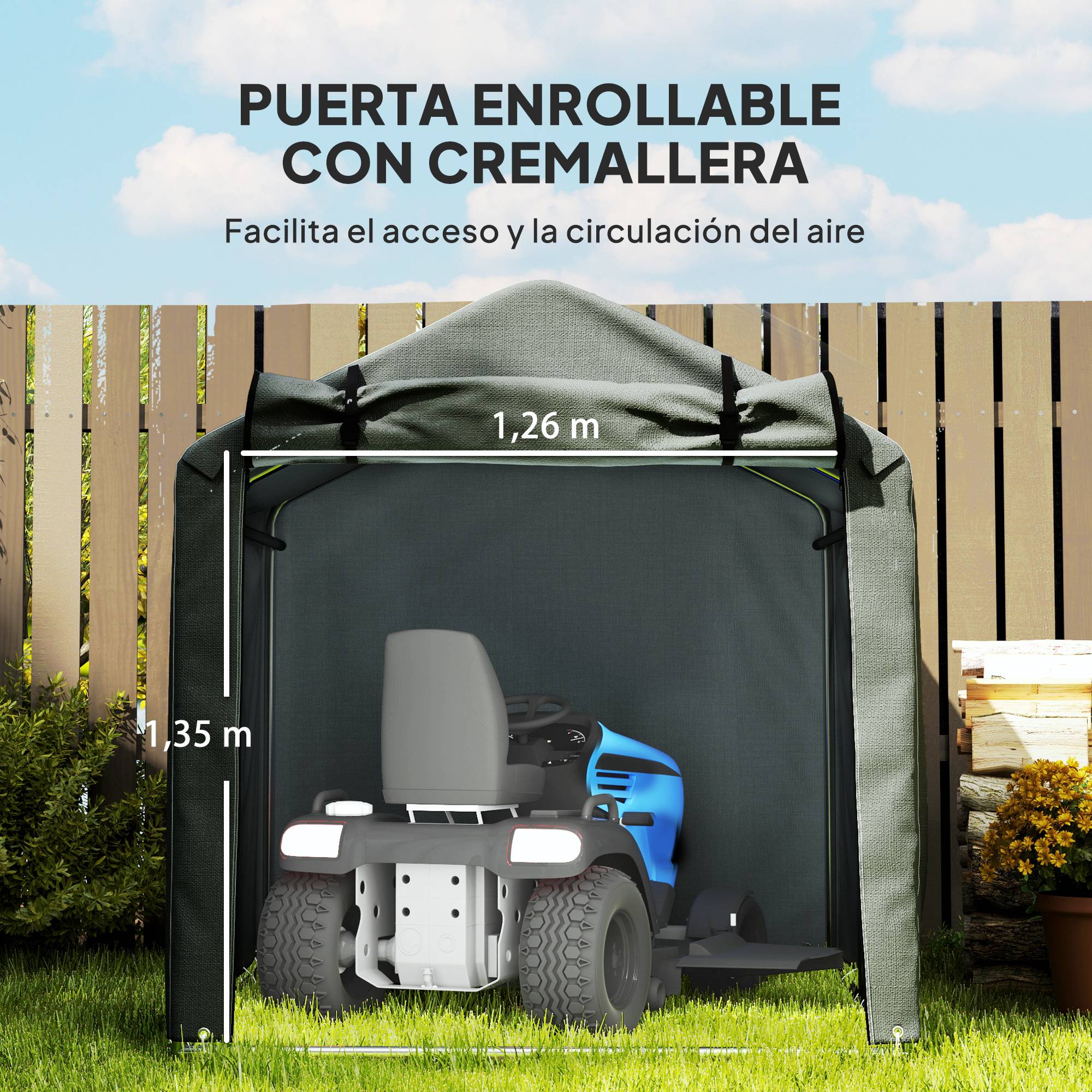 Abri de jardin extérieur pour outils et vélos, 2,2 x 1,57 x 1,65 m, avec porte zippée, imperméable, gris foncé - Image 8
