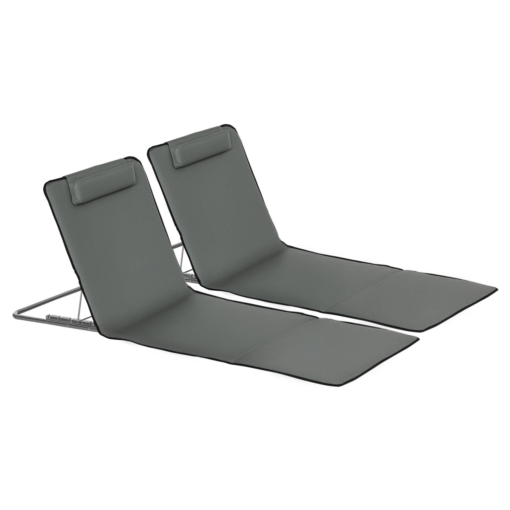 Lot de 2 Tapis de Plage Pliables avec Dossier et Appui-Tête Réglables, Tissu Oxford et Cadre Acier, Sac de Transport, 124 x 53 x 45 cm, Gris - Image 1