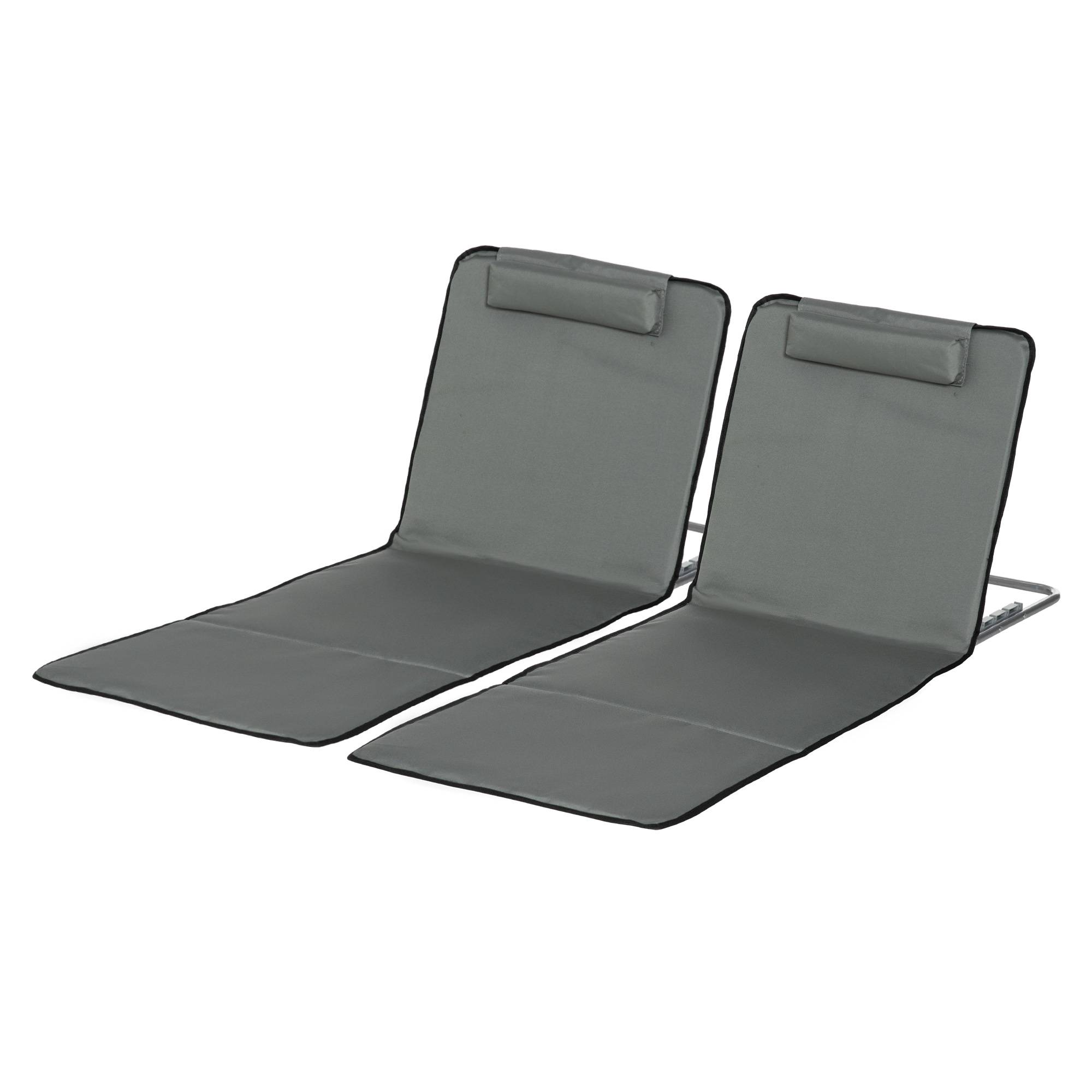 Lot de 2 Tapis de Plage Pliables avec Dossier et Appui-Tête Réglables, Tissu Oxford et Cadre Acier, Sac de Transport, 124 x 53 x 45 cm, Gris - Image 2