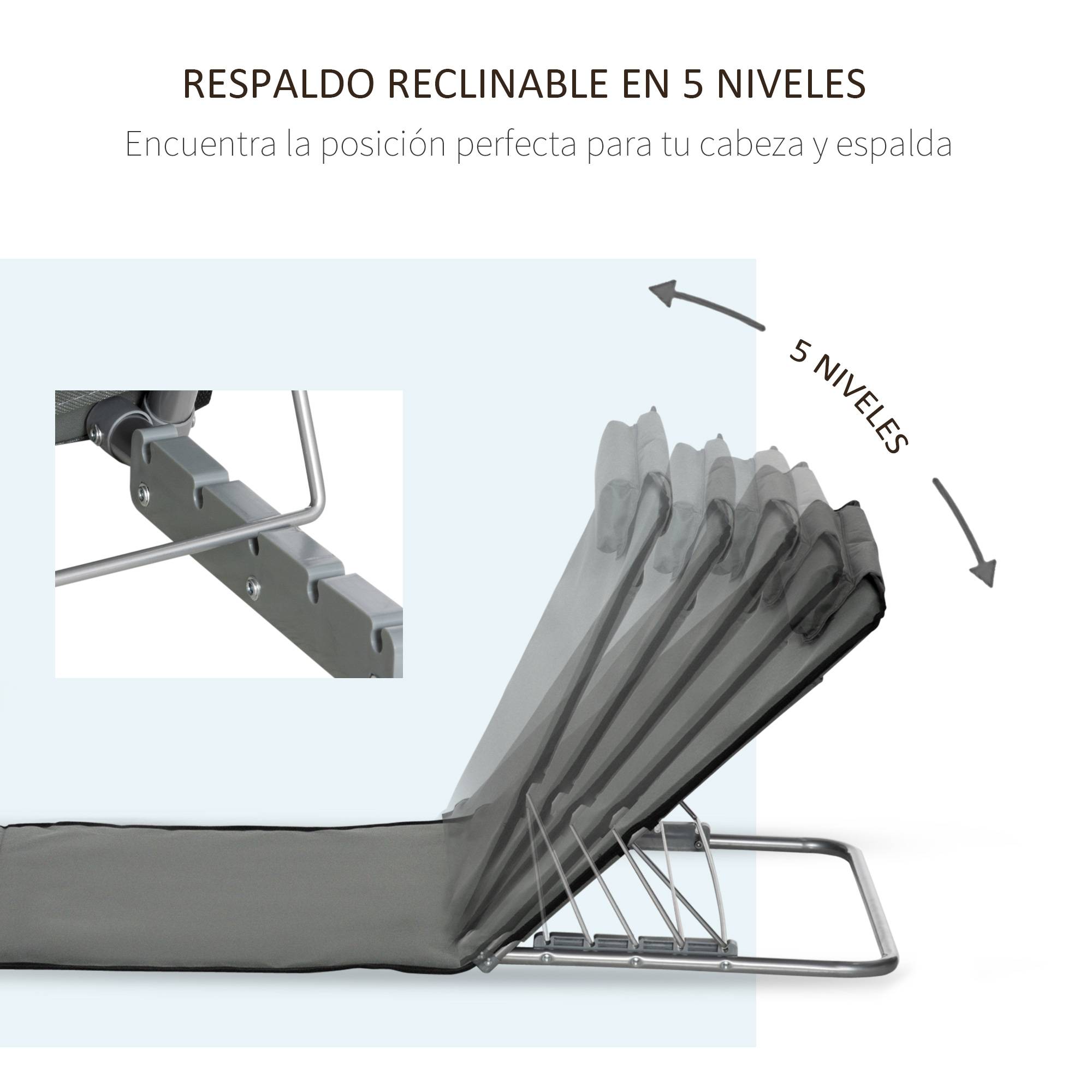 Lot de 2 Tapis de Plage Pliables avec Dossier et Appui-Tête Réglables, Tissu Oxford et Cadre Acier, Sac de Transport, 124 x 53 x 45 cm, Gris - Image 6