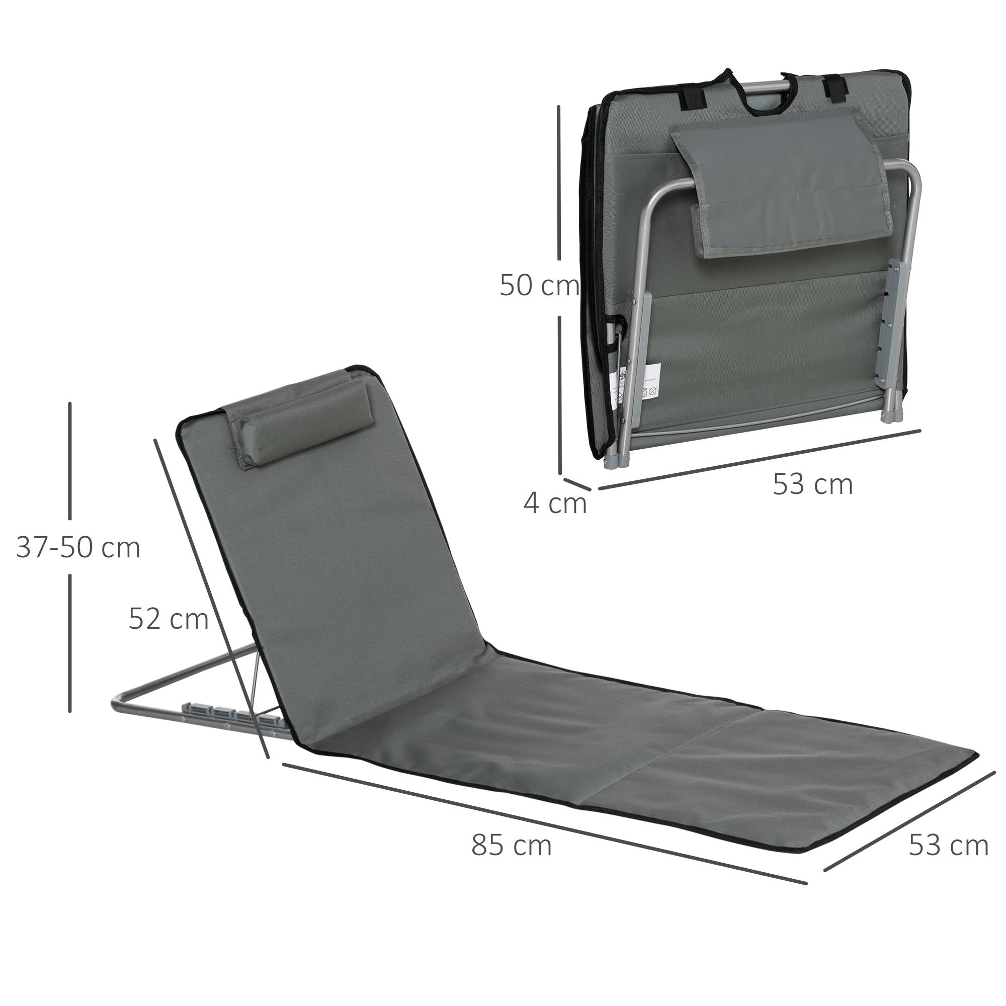 Lot de 2 Tapis de Plage Pliables avec Dossier et Appui-Tête Réglables, Tissu Oxford et Cadre Acier, Sac de Transport, 124 x 53 x 45 cm, Gris - Image 5
