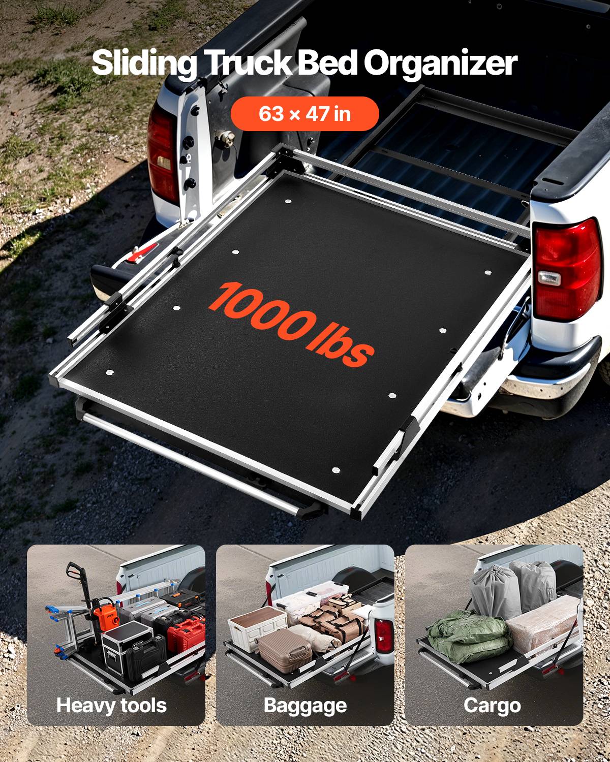 VEVOR Organiseur lit coulissant camion, 1600x1194 mm, charge 453,6 kg, noir. - Image 2