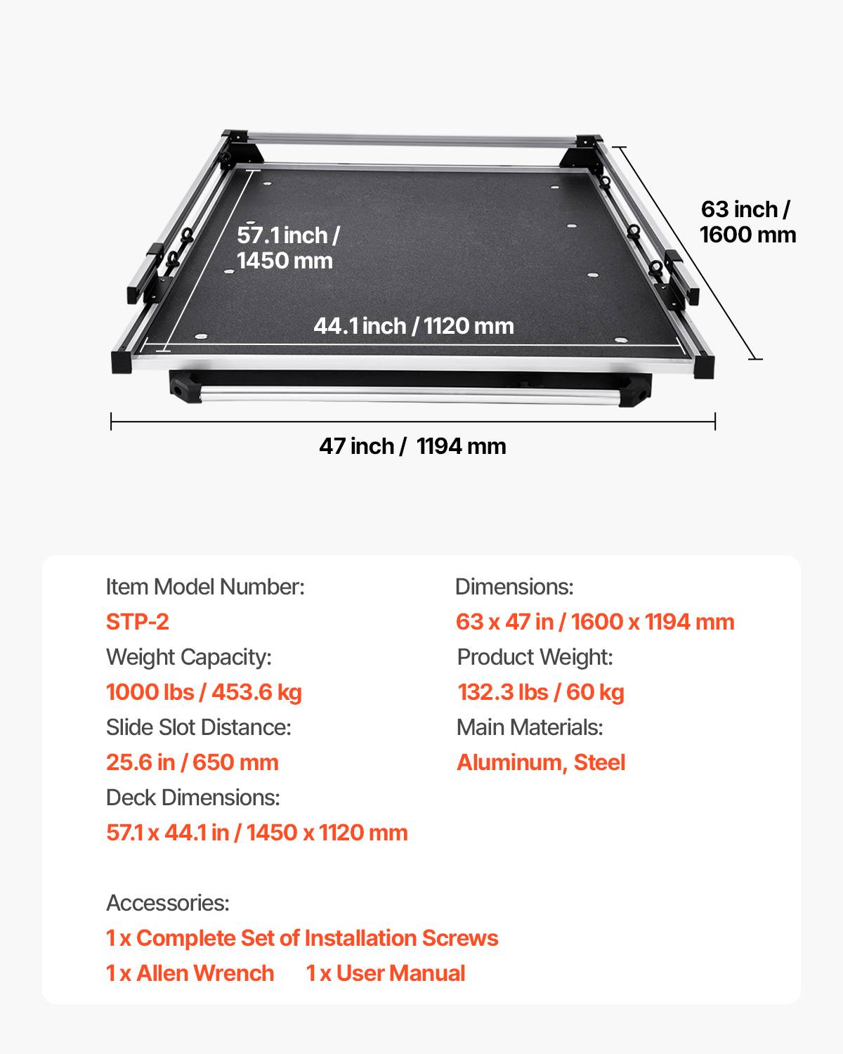 VEVOR Organiseur lit coulissant camion, 1600x1194 mm, charge 453,6 kg, noir. - Image 7