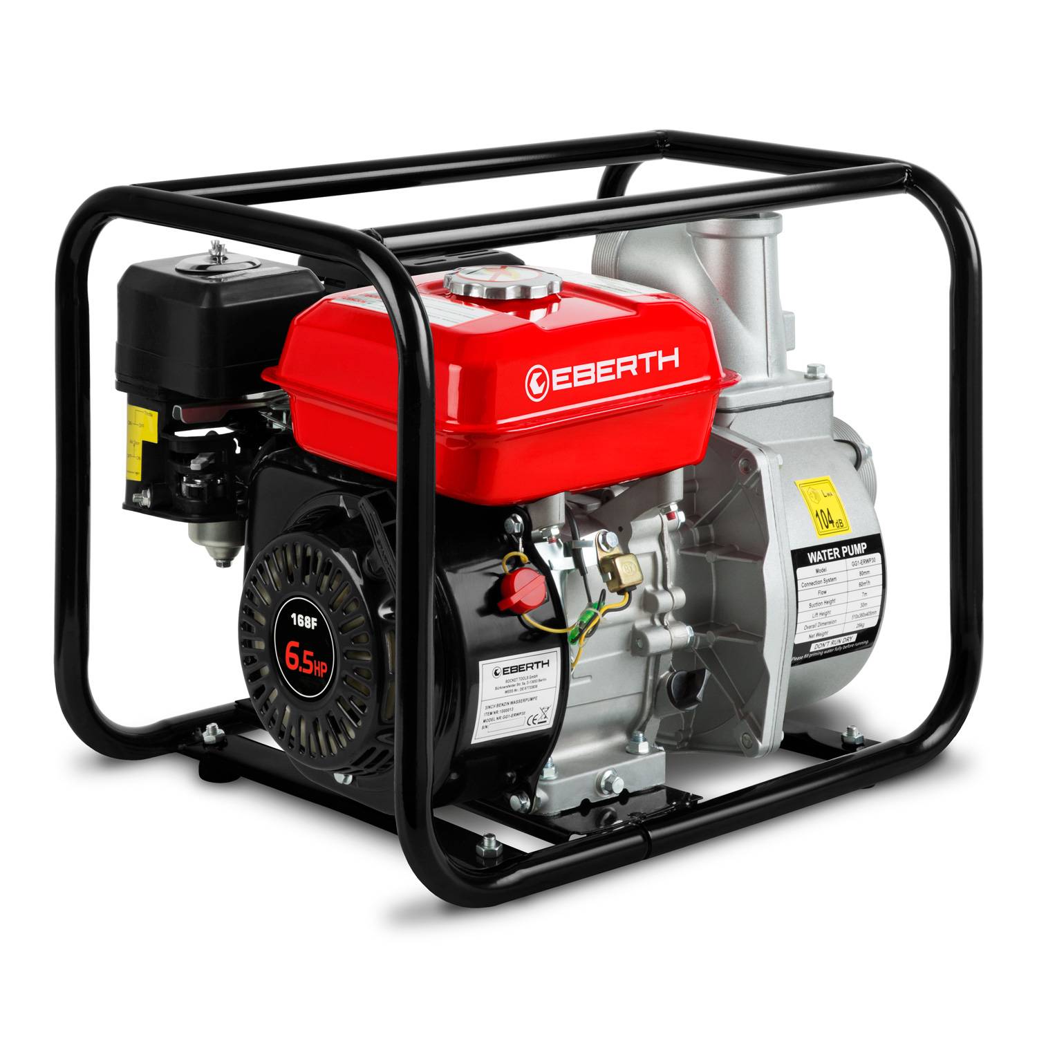 EBERTH - EBERTH Pompe a Eau Pompe de Jardin a Essence, Moteur 6,5CV, 4 Temps, Débit 60.000l/h, Raccord 3 Pouce, Hauteur d'Aspiration 7m - Image 1