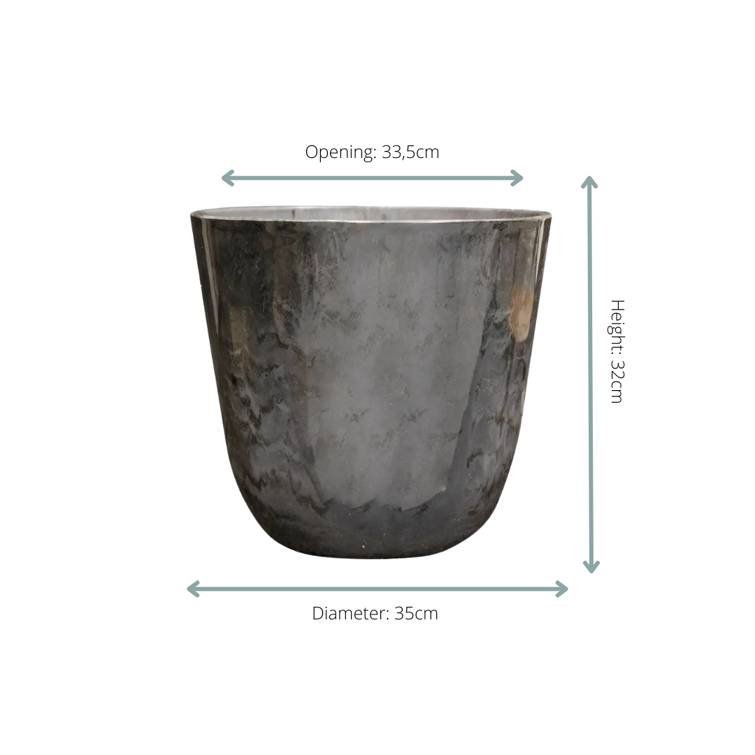 Pot de fleurs marbré gris - D.35cm x H.32cm - Image 2