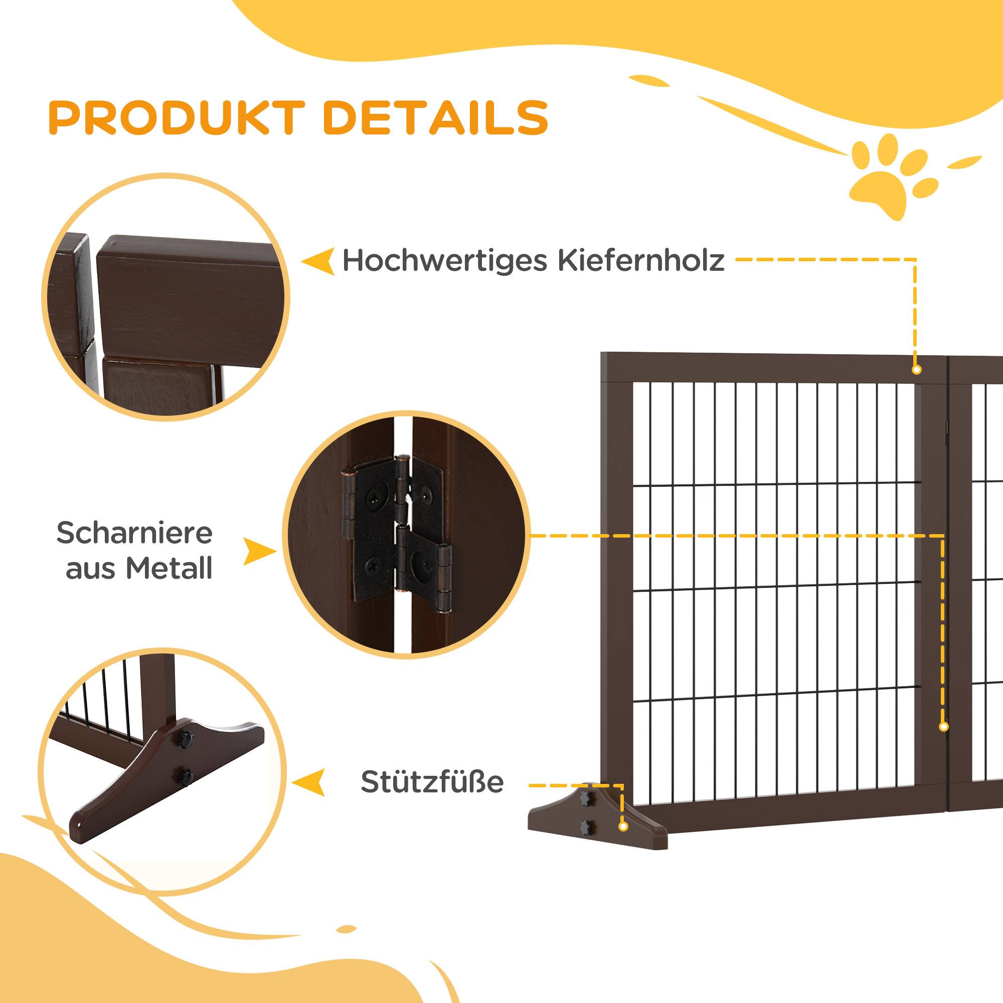 Barrière Sécurité Chien Bois Pin Massif Escalier Porte Protection Pliable 185cm Brun - ComfortXL Pet Living - Image 6