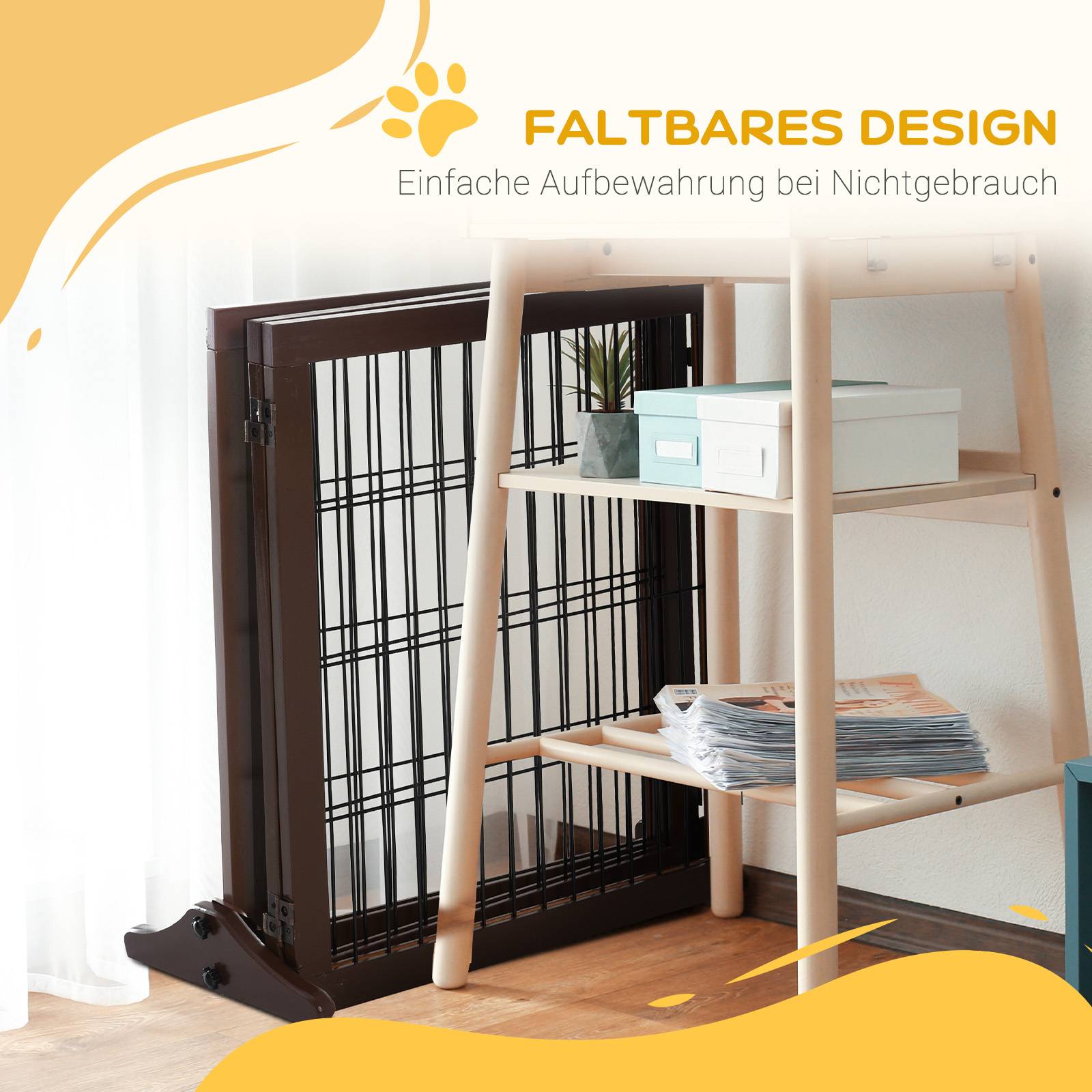 Barrière Sécurité Chien Bois Pin Massif Escalier Porte Protection Pliable 185cm Brun - ComfortXL Pet Living - Image 5