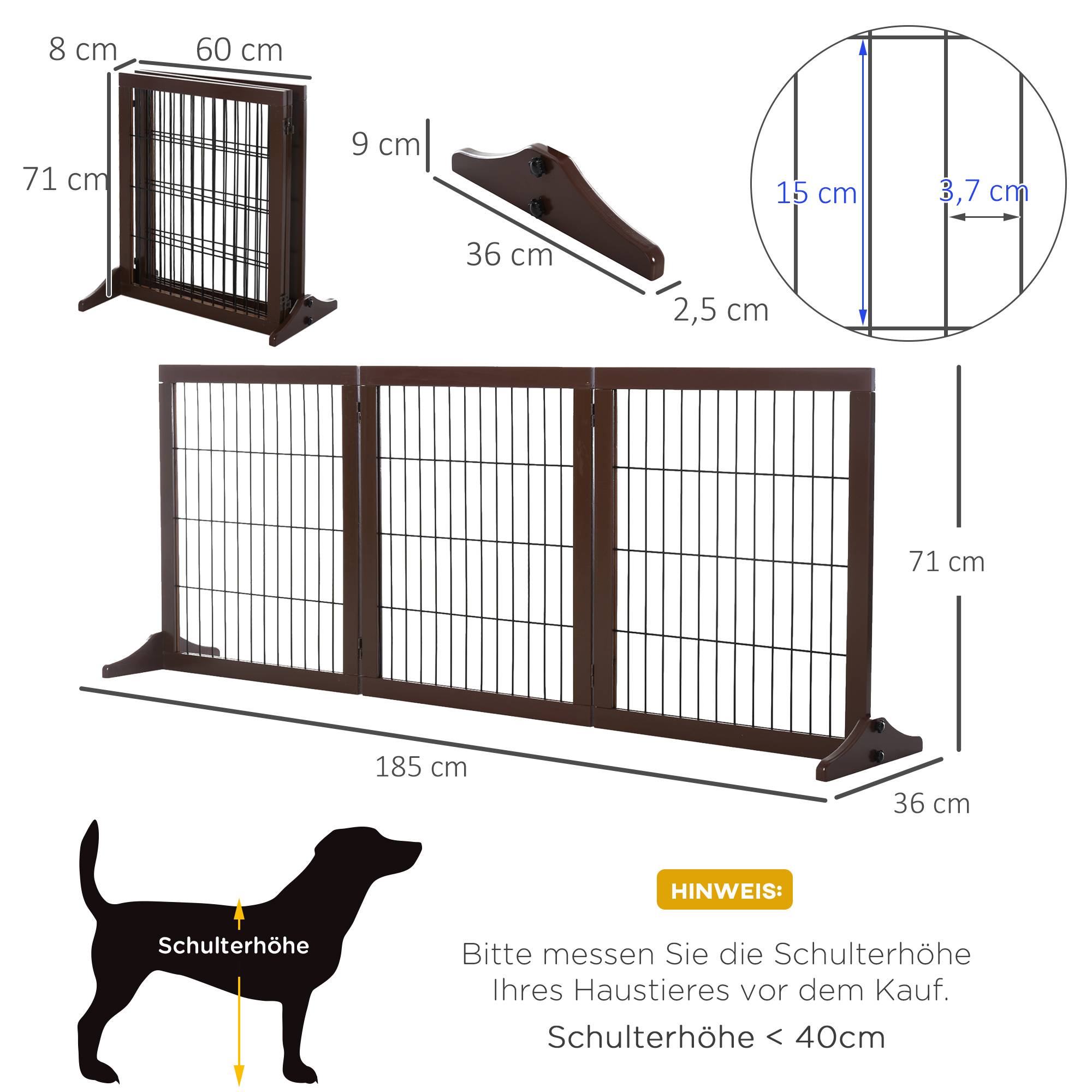 Barrière Sécurité Chien Bois Pin Massif Escalier Porte Protection Pliable 185cm Brun - ComfortXL Pet Living - Image 3