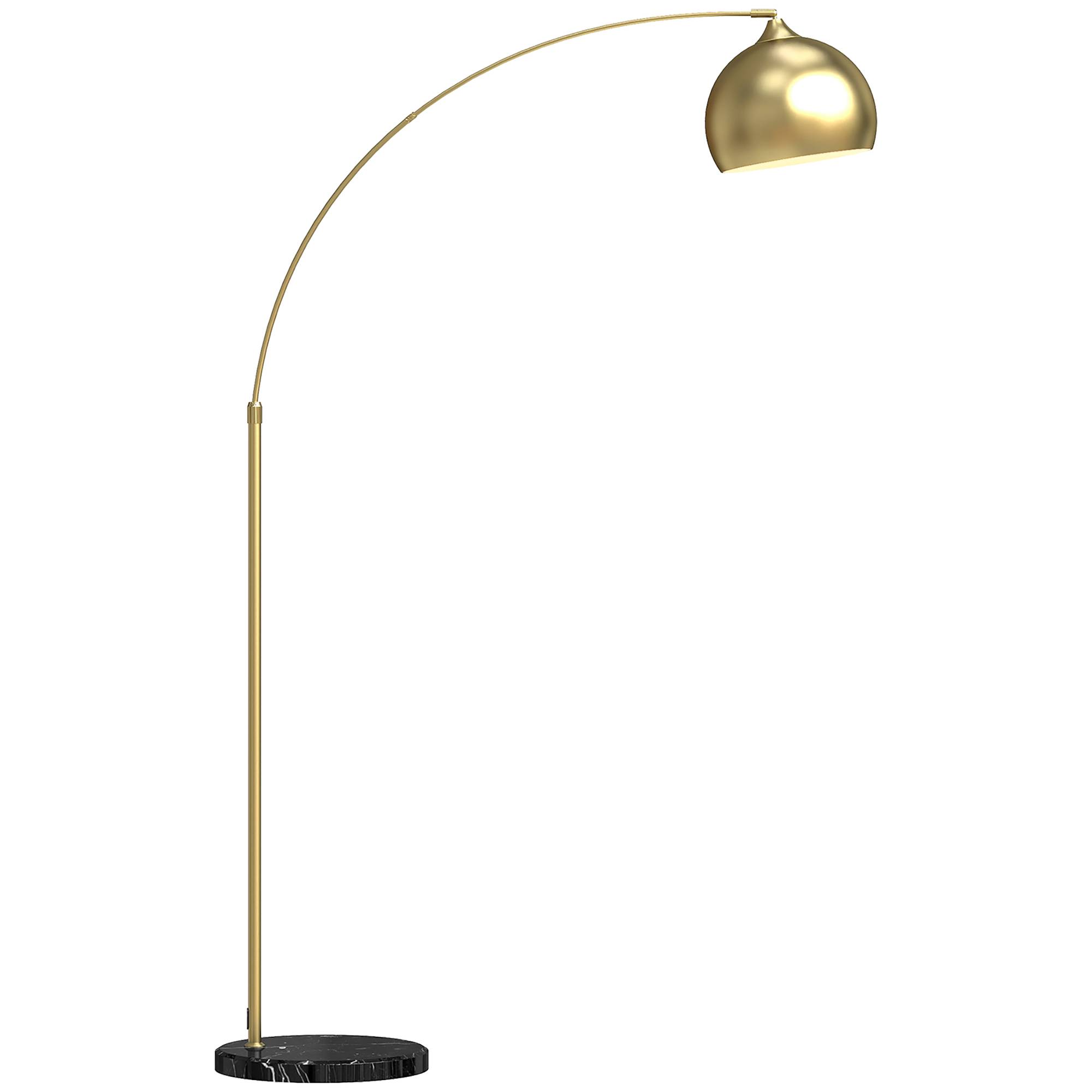 Lampadaire arqué doré 40W dimensions ajustables 110–115 × 35 × 170–180 cm interrupteur au pied intérieur - Image 1