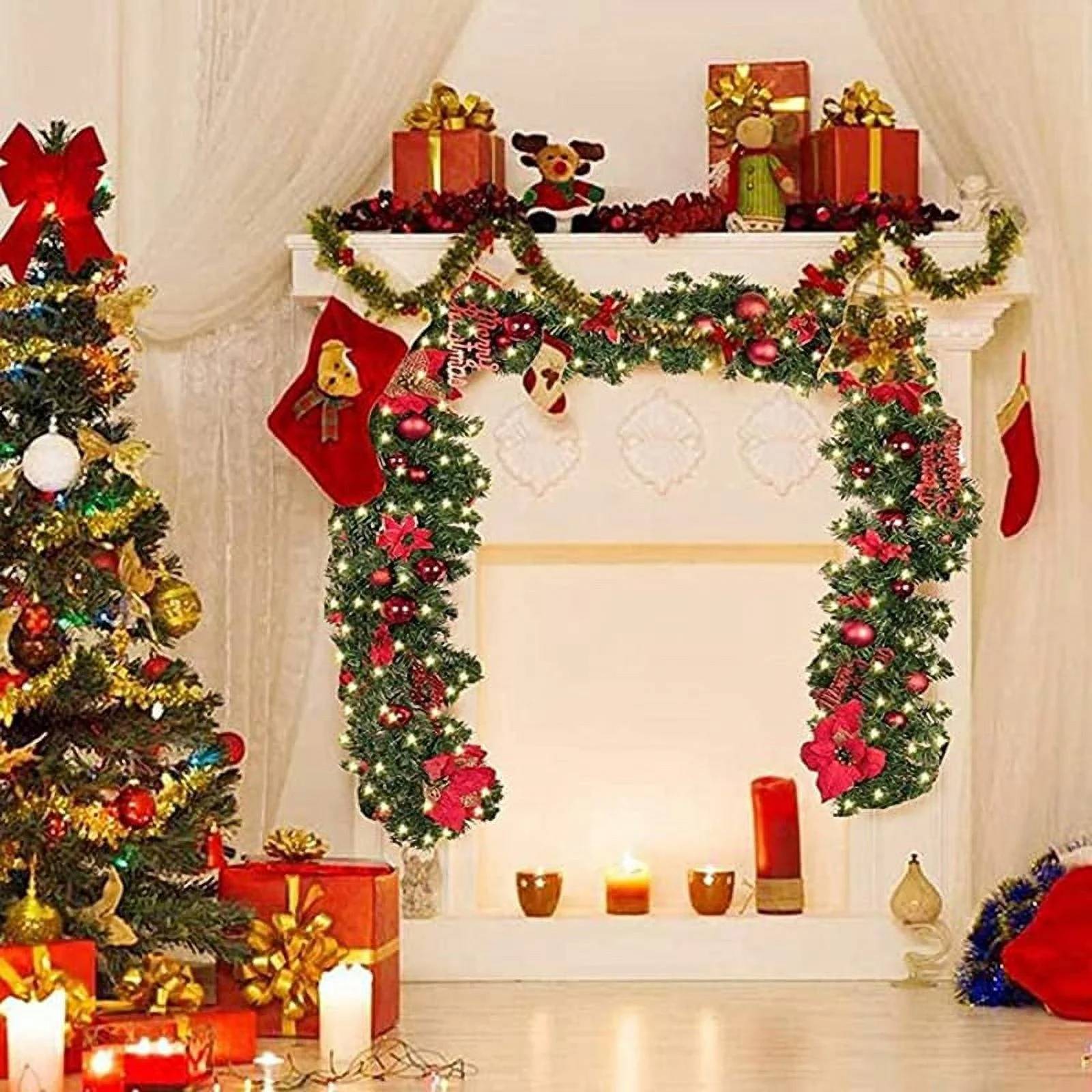 Guirlande de Noël 270 cm avec lumière LED, décoration de Noël, guirlande de fleurs rouges artificielles, vignes décoratives de Noël, couronne de Noël - Image 3