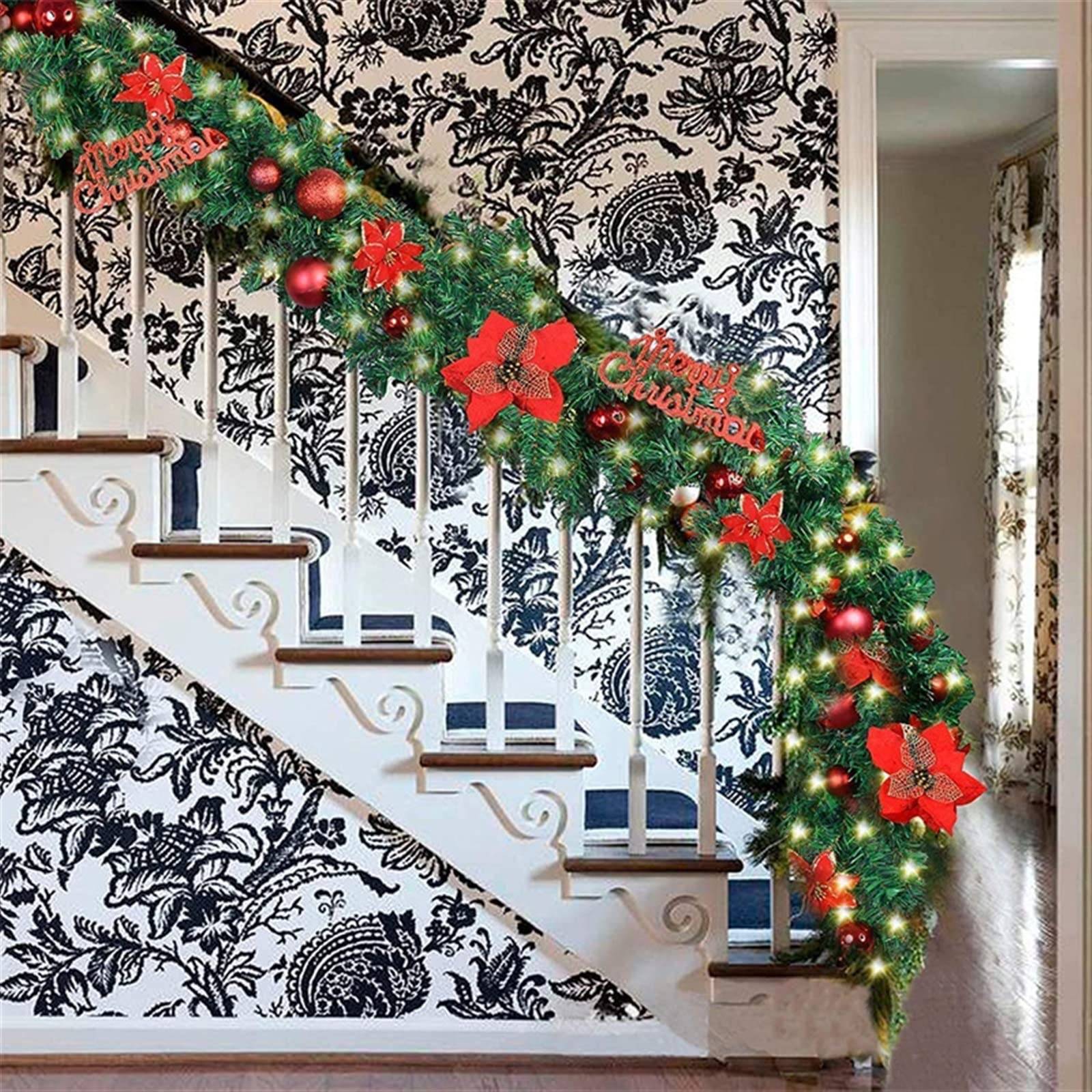 Guirlande de Noël 270 cm avec lumière LED, décoration de Noël, guirlande de fleurs rouges artificielles, vignes décoratives de Noël, couronne de Noël - Image 6
