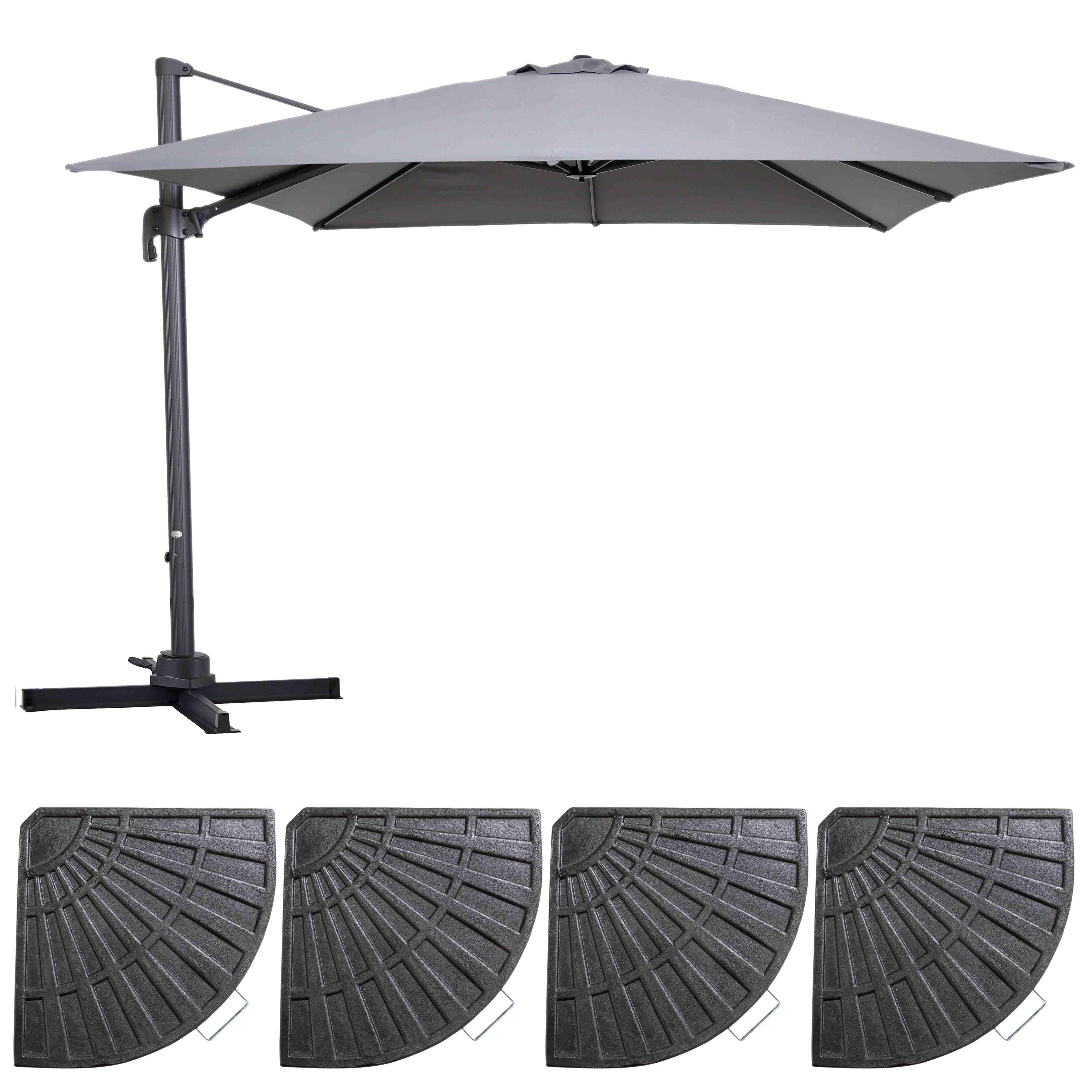 Oviala - Parasol déporté inclinable et rotatif  3x3m  et 4 dalles lestées gris Malaga - Oviala - Image 2