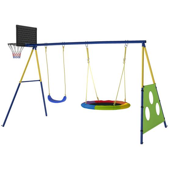 Ensemble balançoires jardin 4 en 1 enfant 3-8 ans 2 balançoires panier basket but football - Image 2