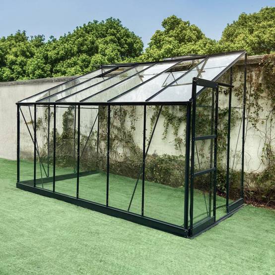 Serre adossée 7,22m² aluminium anthracite verre trempé 4mm Green Protect Prima avec embase - Image 4