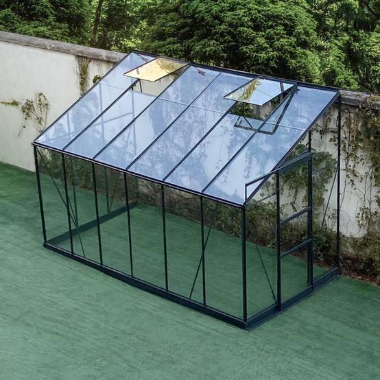Serre adossée 7,22m² aluminium anthracite verre trempé 4mm Green Protect Prima avec embase - Image 5