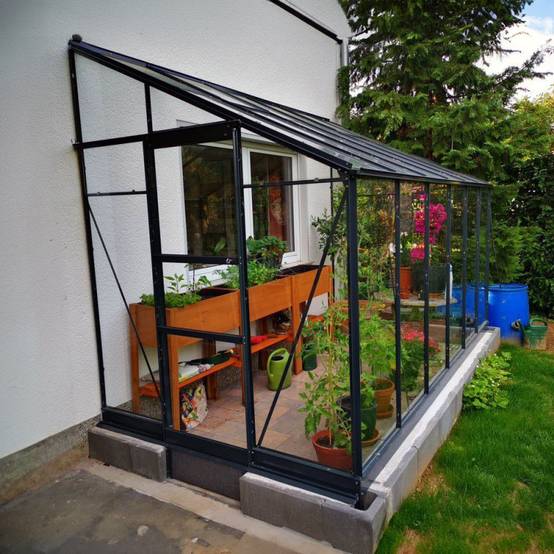 Serre adossée 7,22m² aluminium anthracite verre trempé 4mm Green Protect Prima avec embase - Image 6