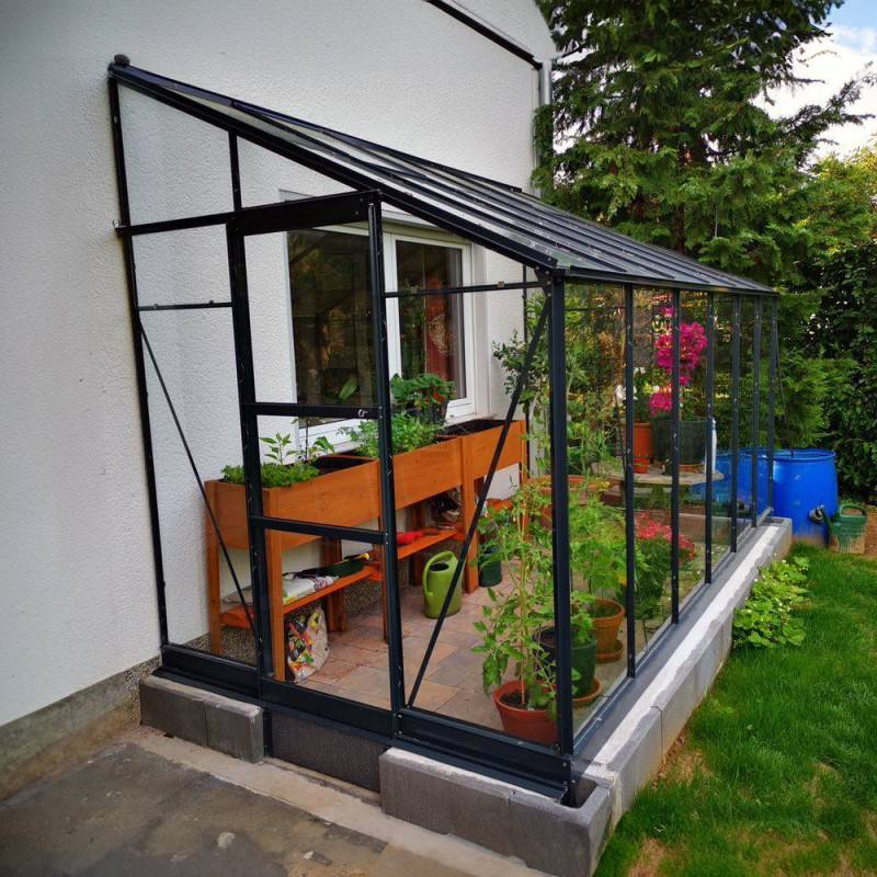 Serre adossée 7,22m² aluminium anthracite verre trempé 4mm Green Protect Prima avec embase - Image 6
