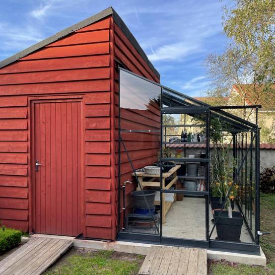 Serre adossée 7,22m² aluminium anthracite verre trempé 4mm Green Protect Prima avec embase - Image 2