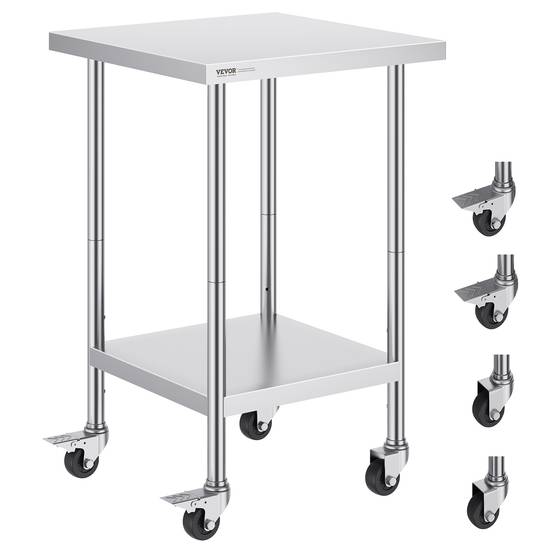 Vevor - VEVOR Table travail inox 61x61x96cm, charge 317.5kg, 4 roulettes, 3 hauteurs, cuisine, restaurant. - Image 1