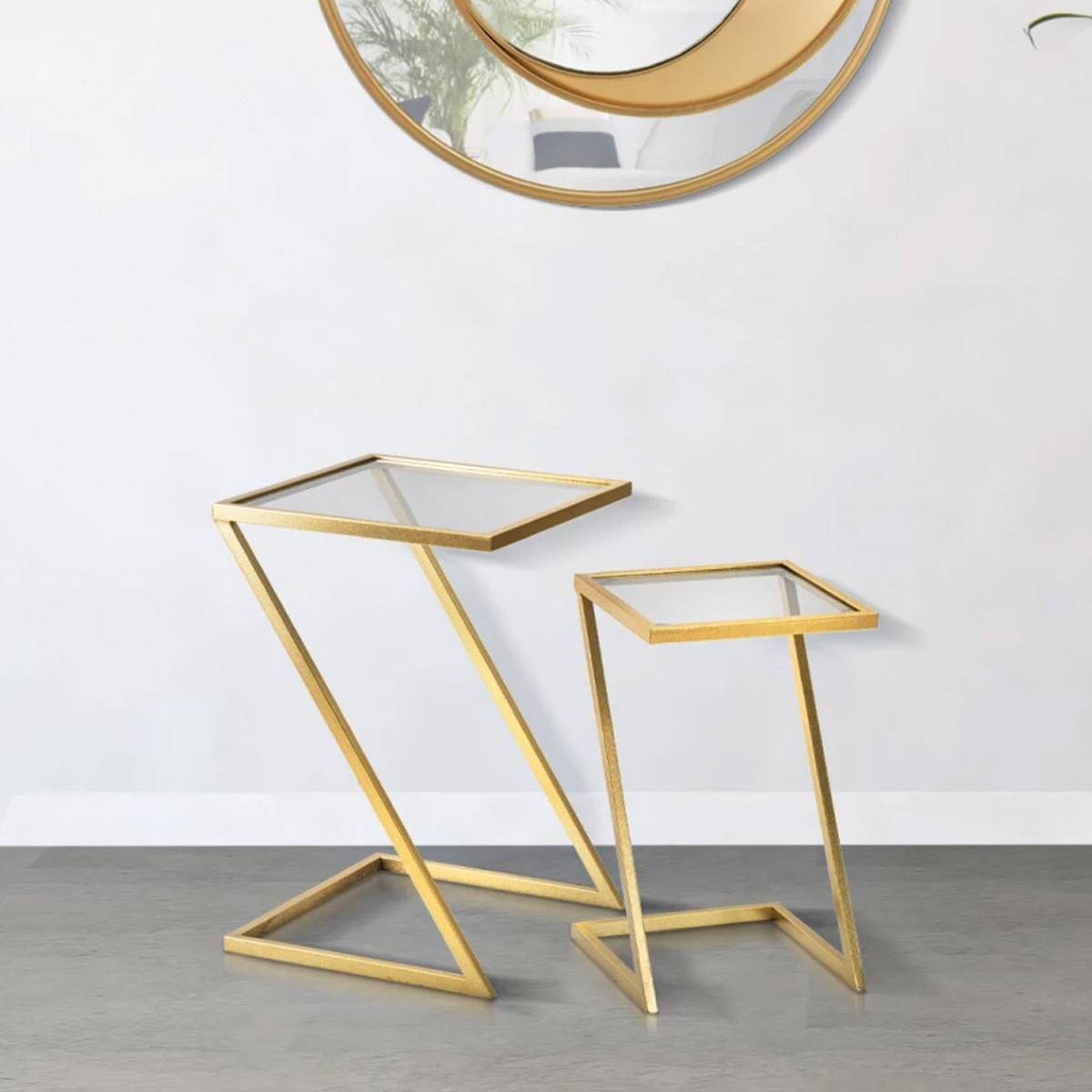 Lot de 2 Tables d'Appoint Gigognes "Zoe" 60cm Or - Image 8