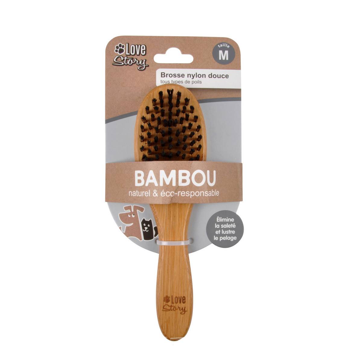 Love Story - Brosse de Toilettage Bambou "Poils Doux" 22cm Naturel - Image 4